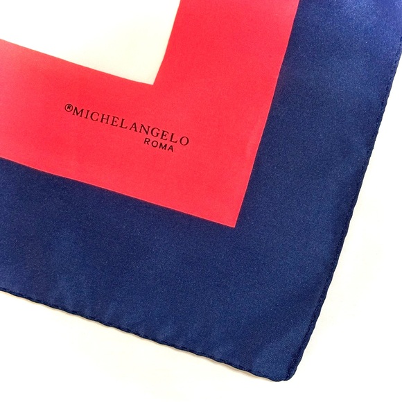 MICHELANGELO ROMA VINTAGE SCARF CLASSIC GEOMETRIC STYLE—NAVY FUCHSIA & PINK 🇮🇹 - Picture 3 of 14